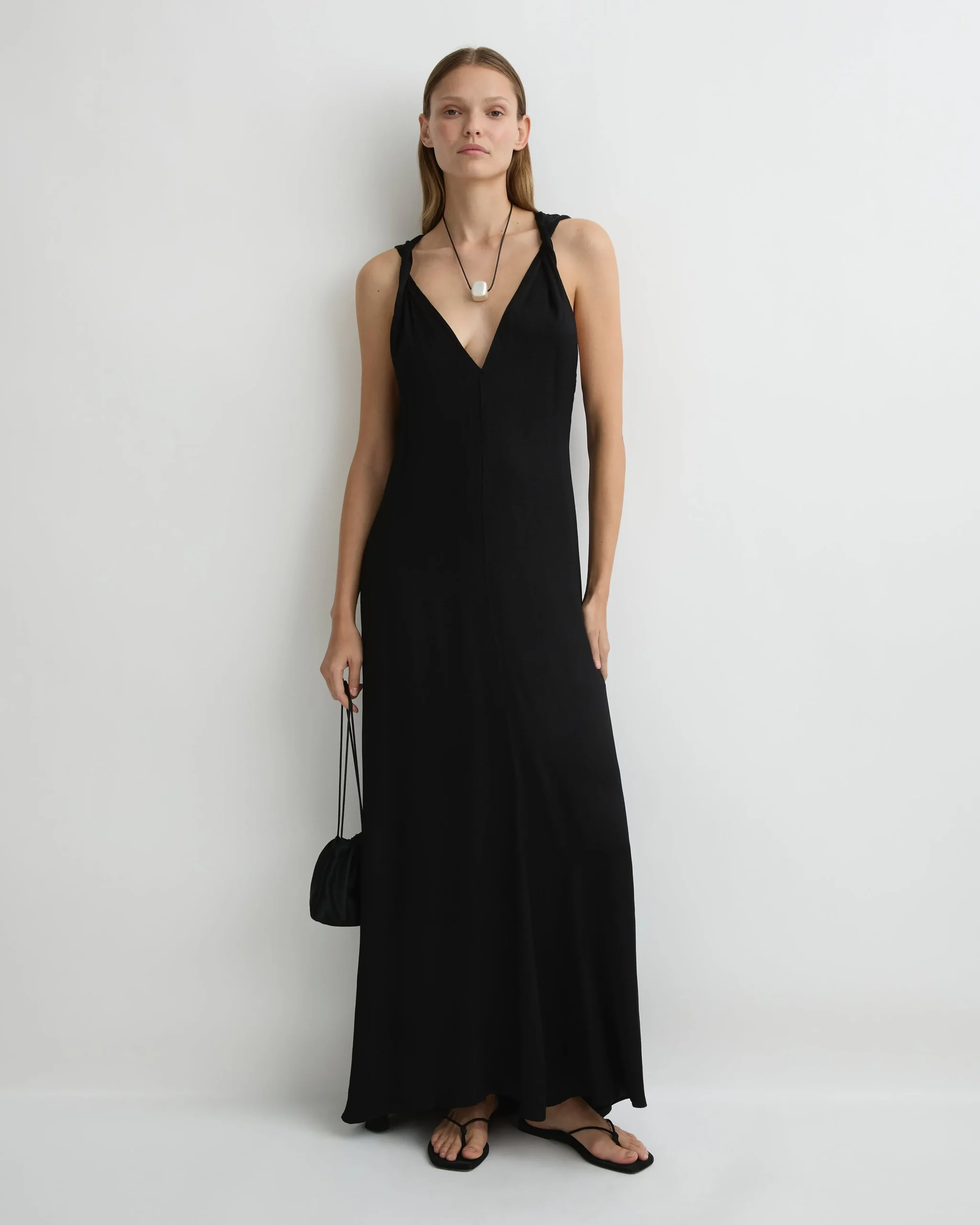 Ardea Twist Shoulder Maxi Dress - Black