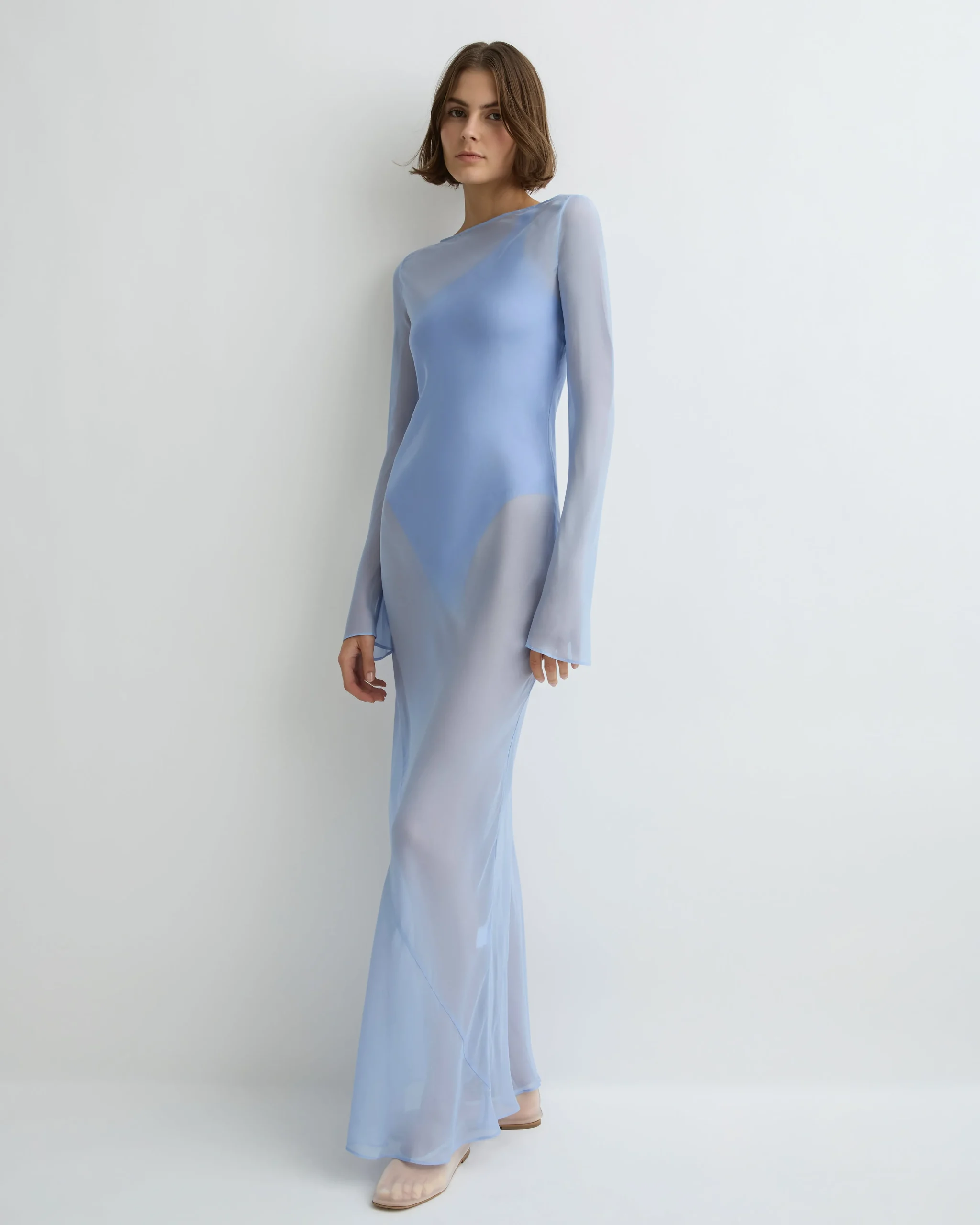 Capri Silk Bias Long Dress - Sky