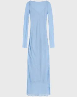 Capri Silk Bias Long Dress - Sky