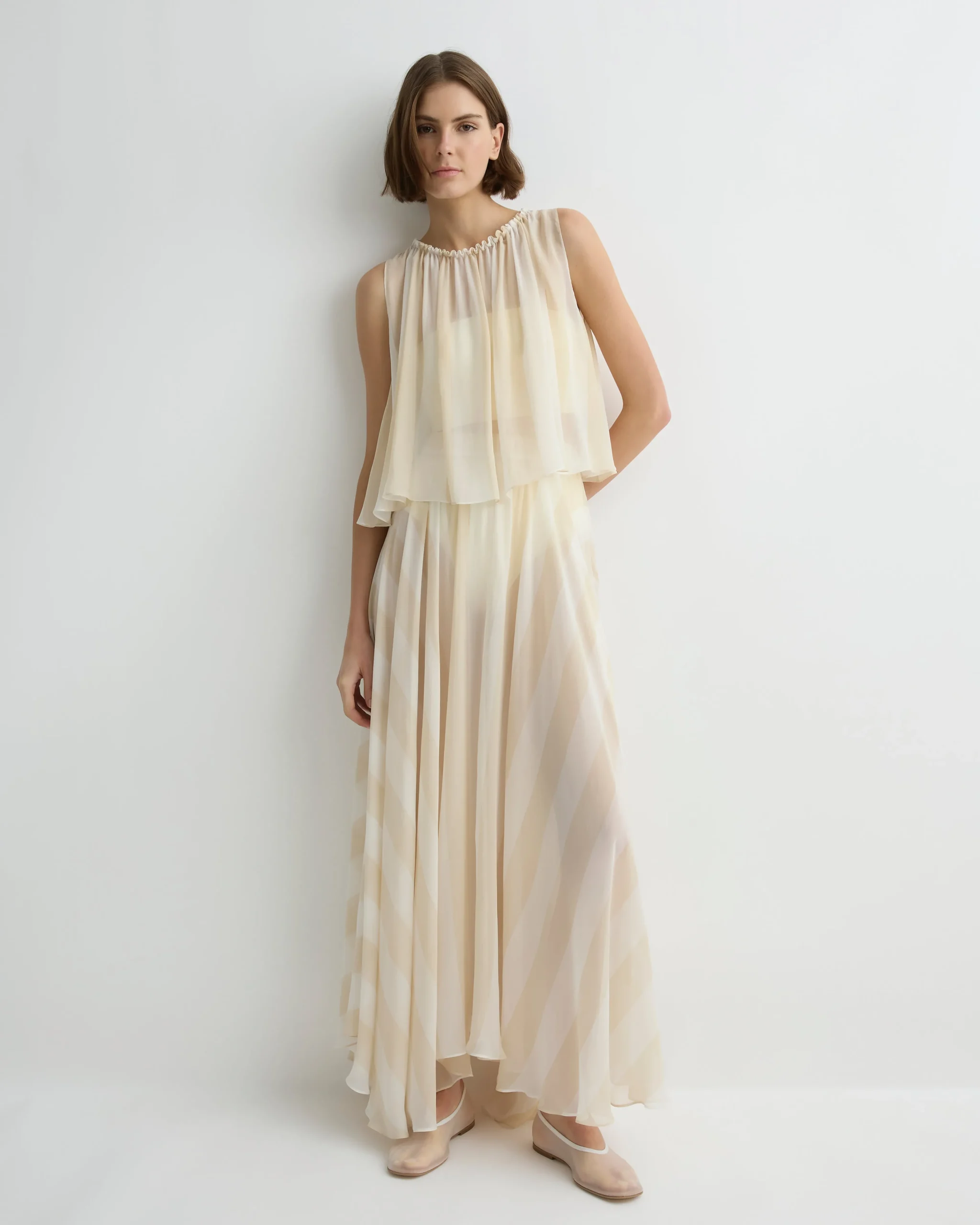 Capri Silk Circle Skirt - Ecru Stripe