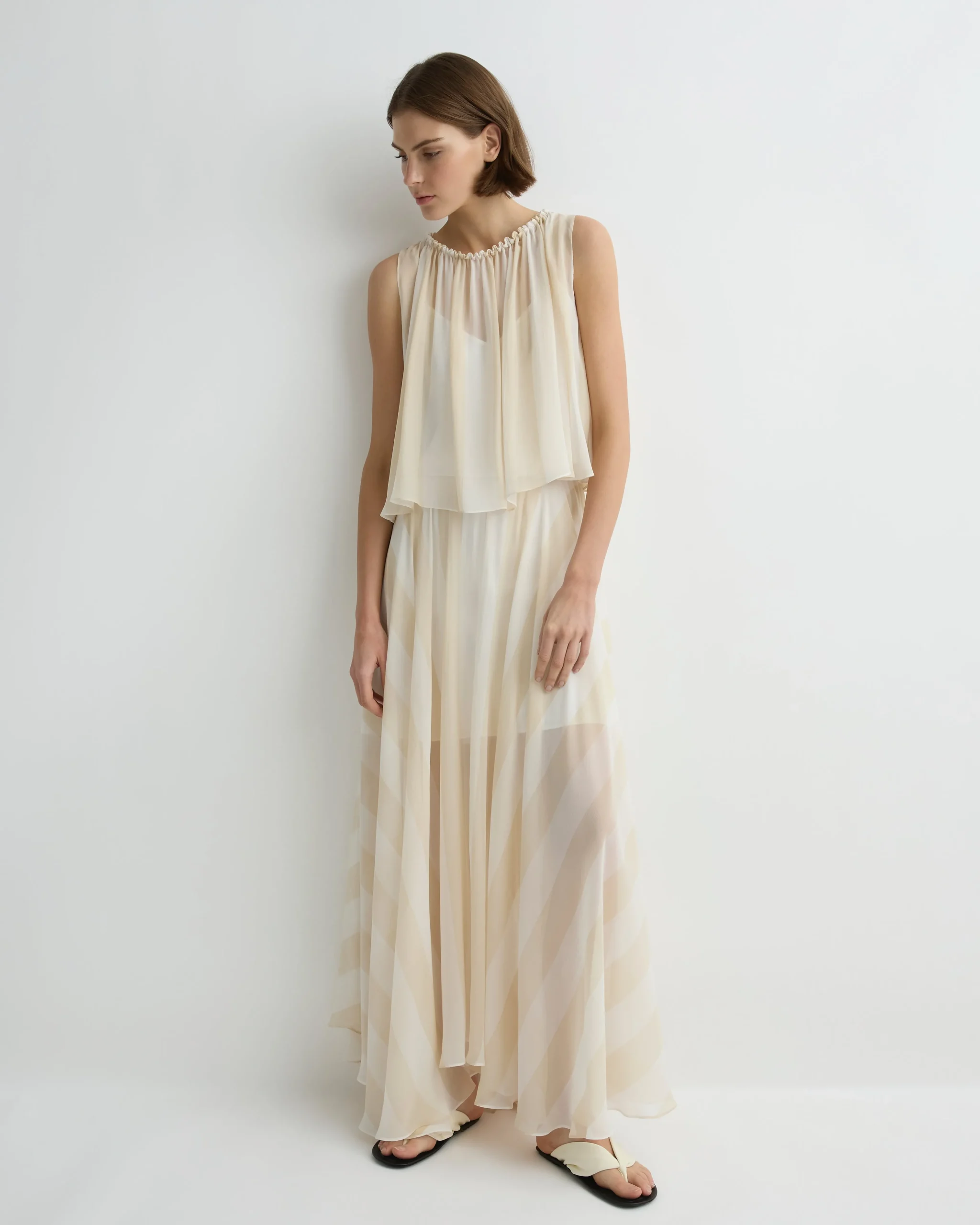 Capri Silk Circle Skirt - Ecru Stripe
