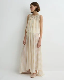 Capri Silk Gathered Top - Ecru Stripe