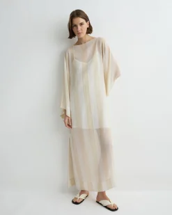 Capri Silk Kimono Sleeve Maxi - Ecru Stripe