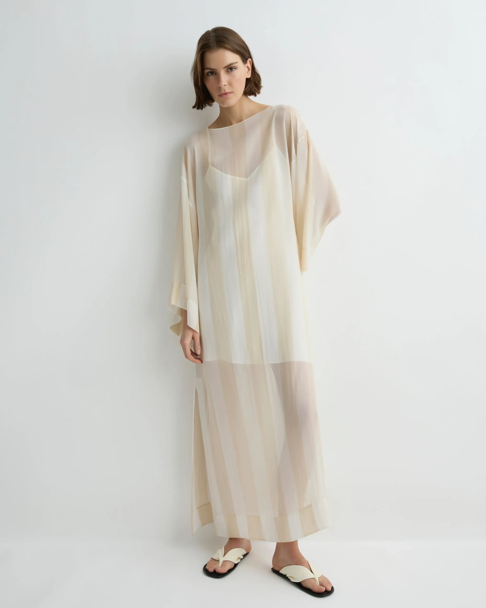 Capri Silk Kimono Sleeve Maxi - Ecru Stripe