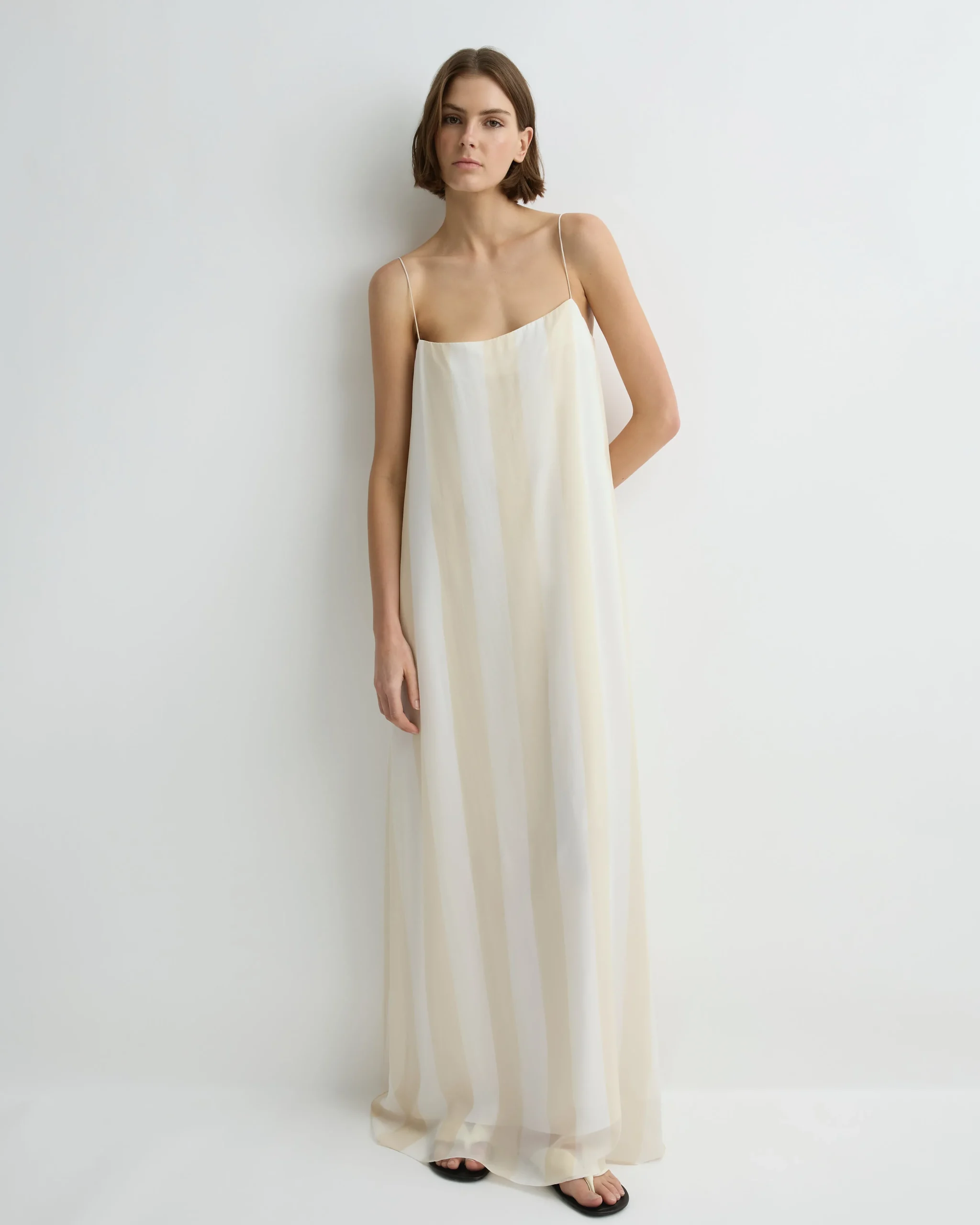 Capri Silk Slip Dress - Ecru Stripe