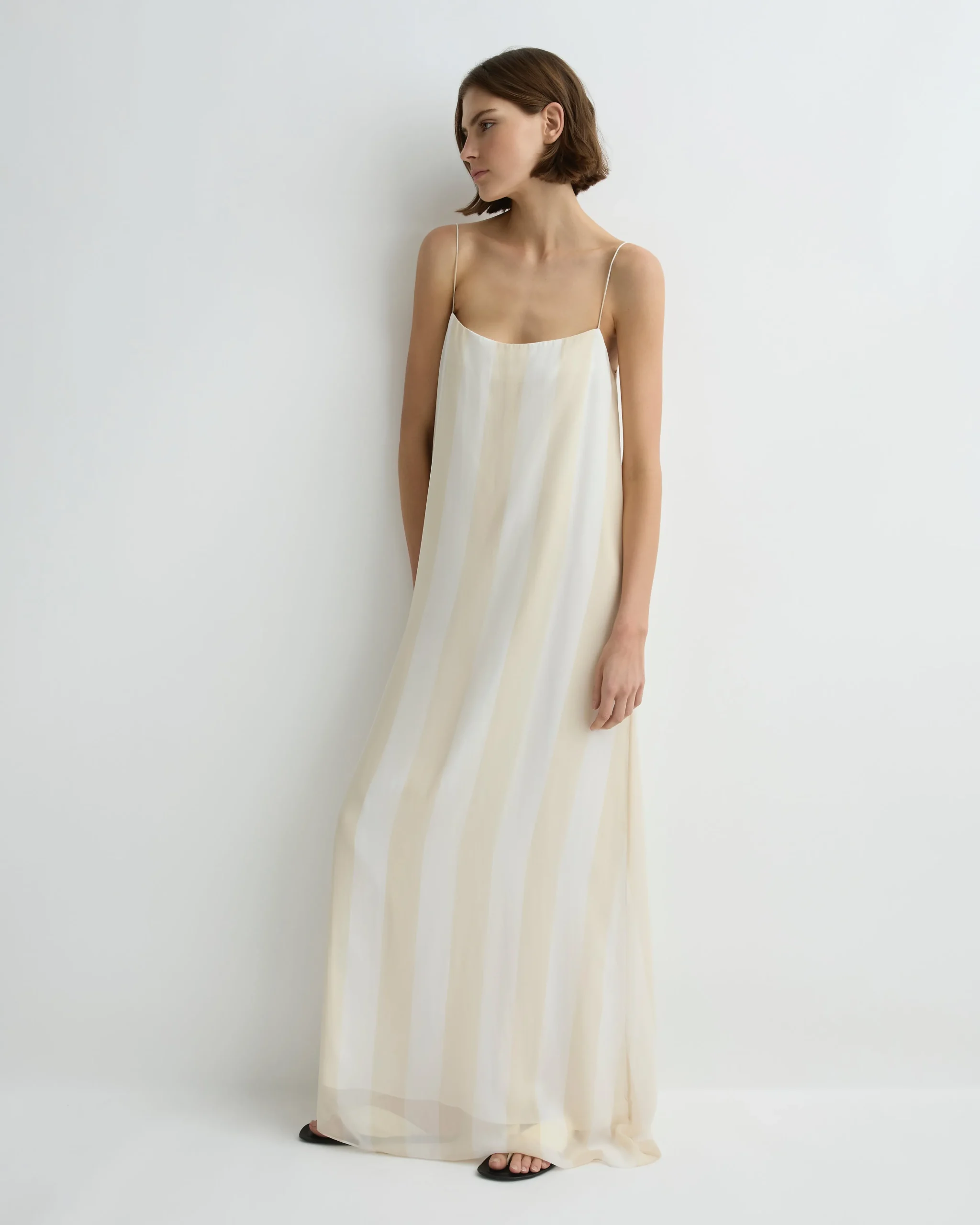 Capri Silk Slip Dress - Ecru Stripe