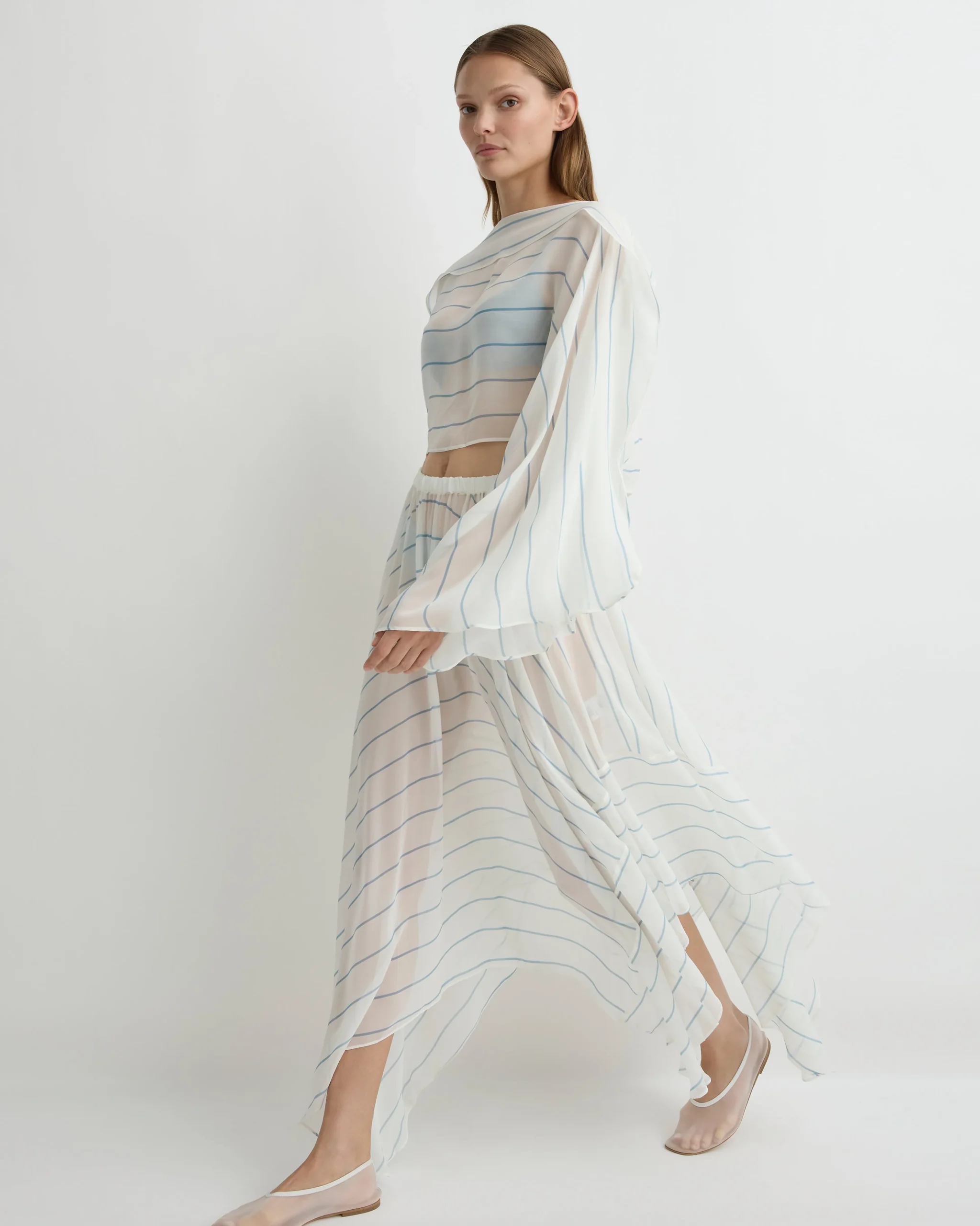 Capri Silk Square Skirt - Smoke Stripe