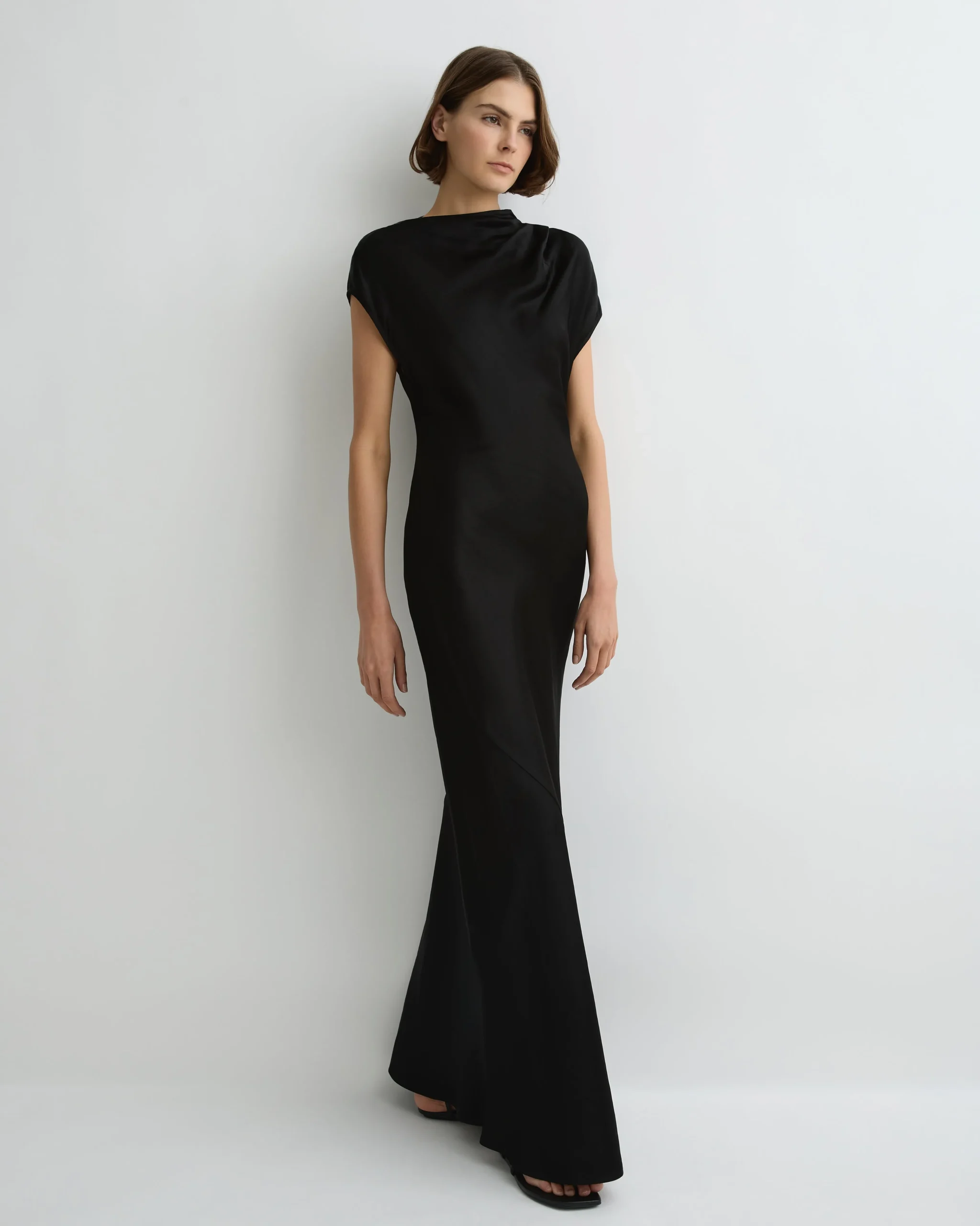 Faro Draped Shoulder Bias Dress - Black