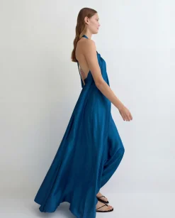 Marfa Silk Halter Maxi Dress - Tropico