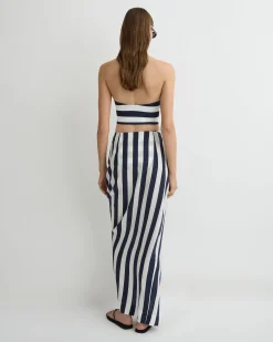 Orta Silk Draped Skirt - Navy Stripe