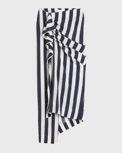 Orta Silk Draped Skirt - Navy Stripe