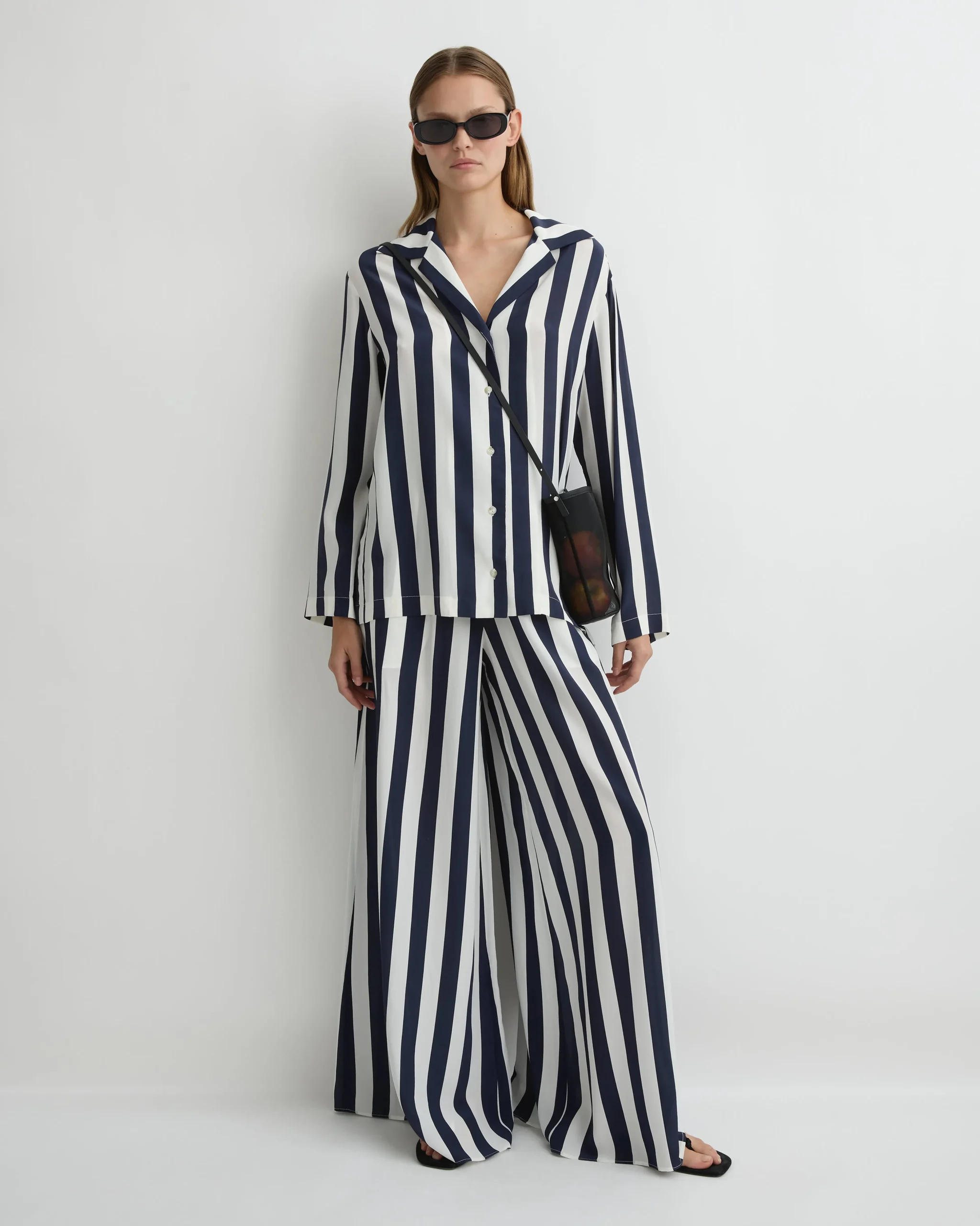 Orta Silk Long Sleeve Blouse - Navy Stripe
