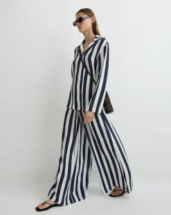 Orta Silk Long Sleeve Blouse - Navy Stripe