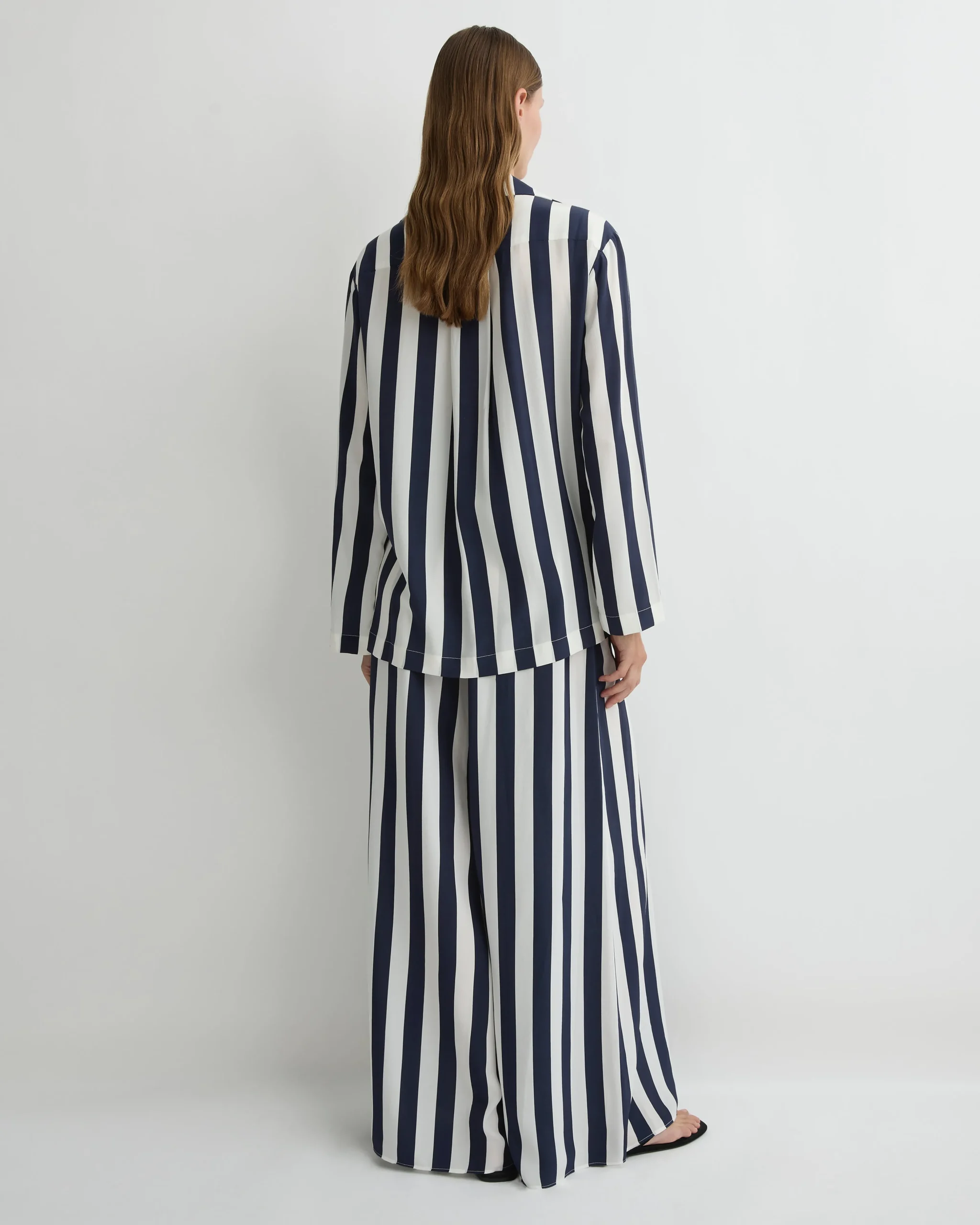 Orta Silk Long Sleeve Blouse - Navy Stripe