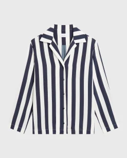 Orta Silk Long Sleeve Blouse - Navy Stripe