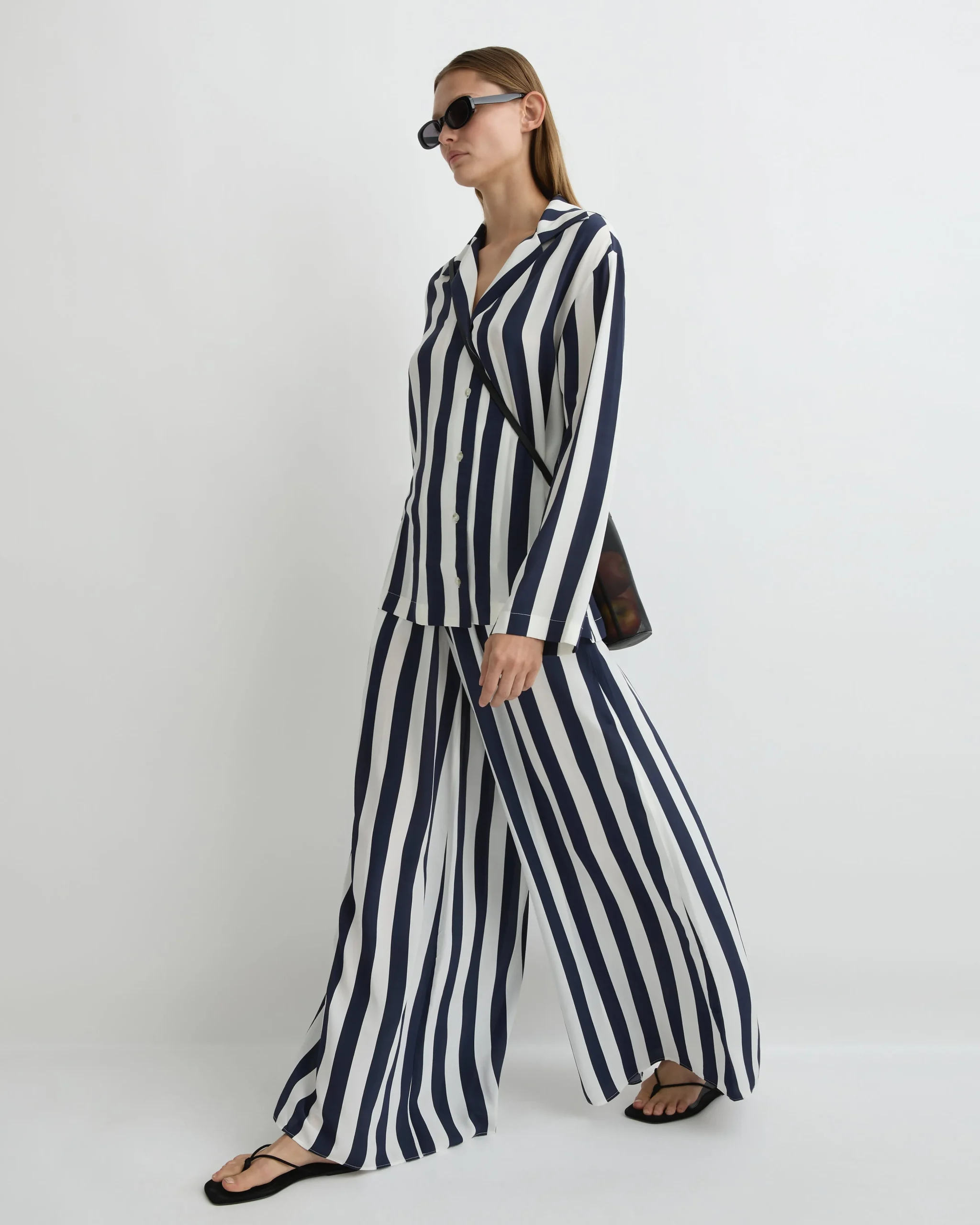 Orta Silk Palazzo Pant - Navy Stripe