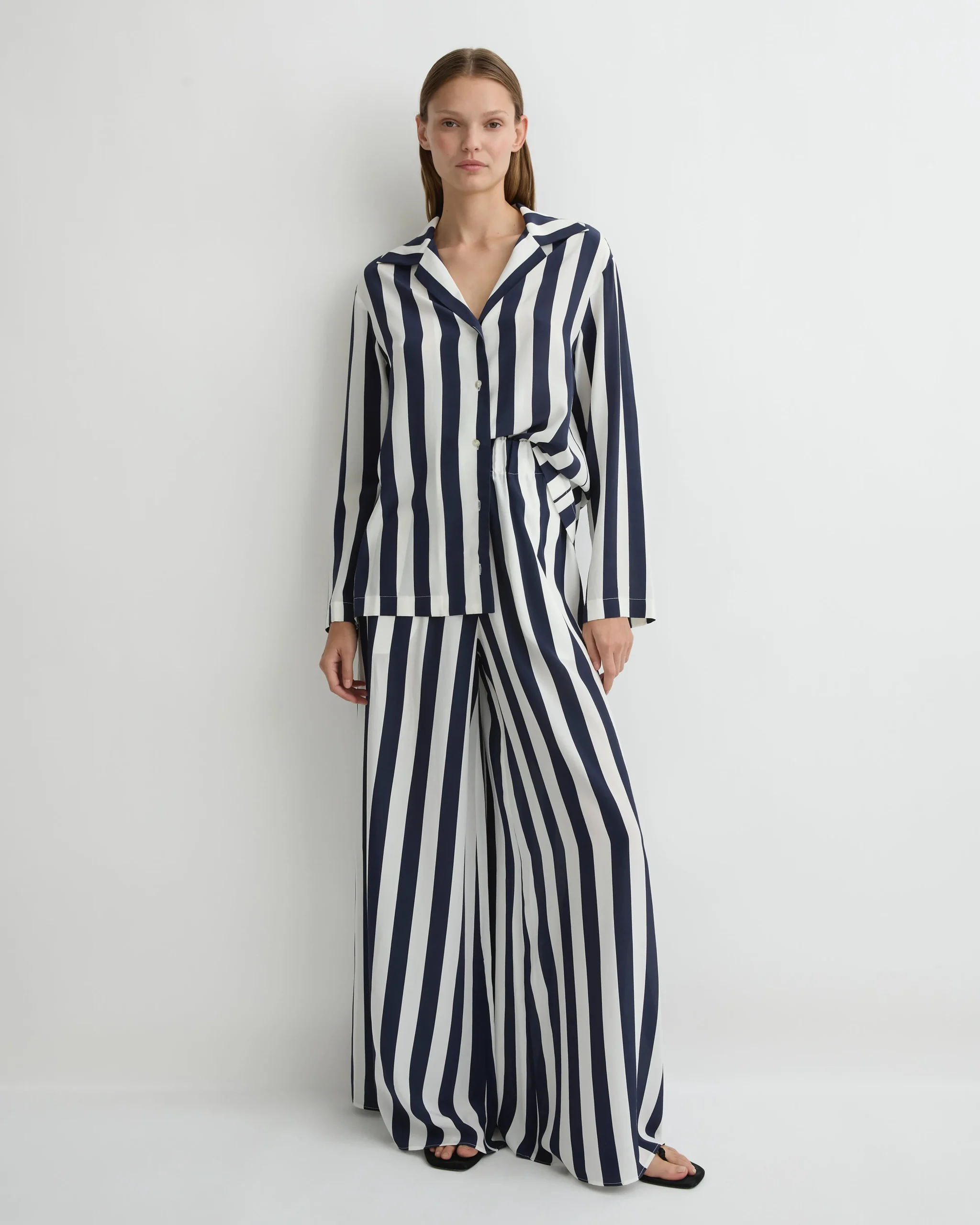Orta Silk Palazzo Pant - Navy Stripe