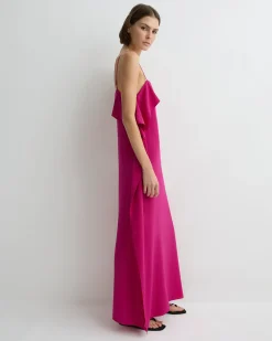 Orta Silk Ruffle Slip Dress - Magenta