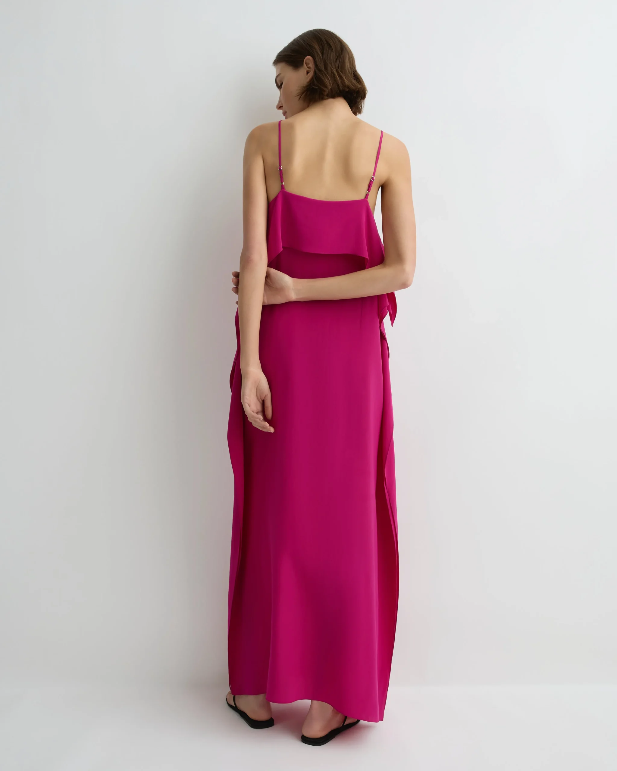 Orta Silk Ruffle Slip Dress - Magenta
