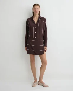 Orta Silk Wrap Mini Dress - Mocha Stripe