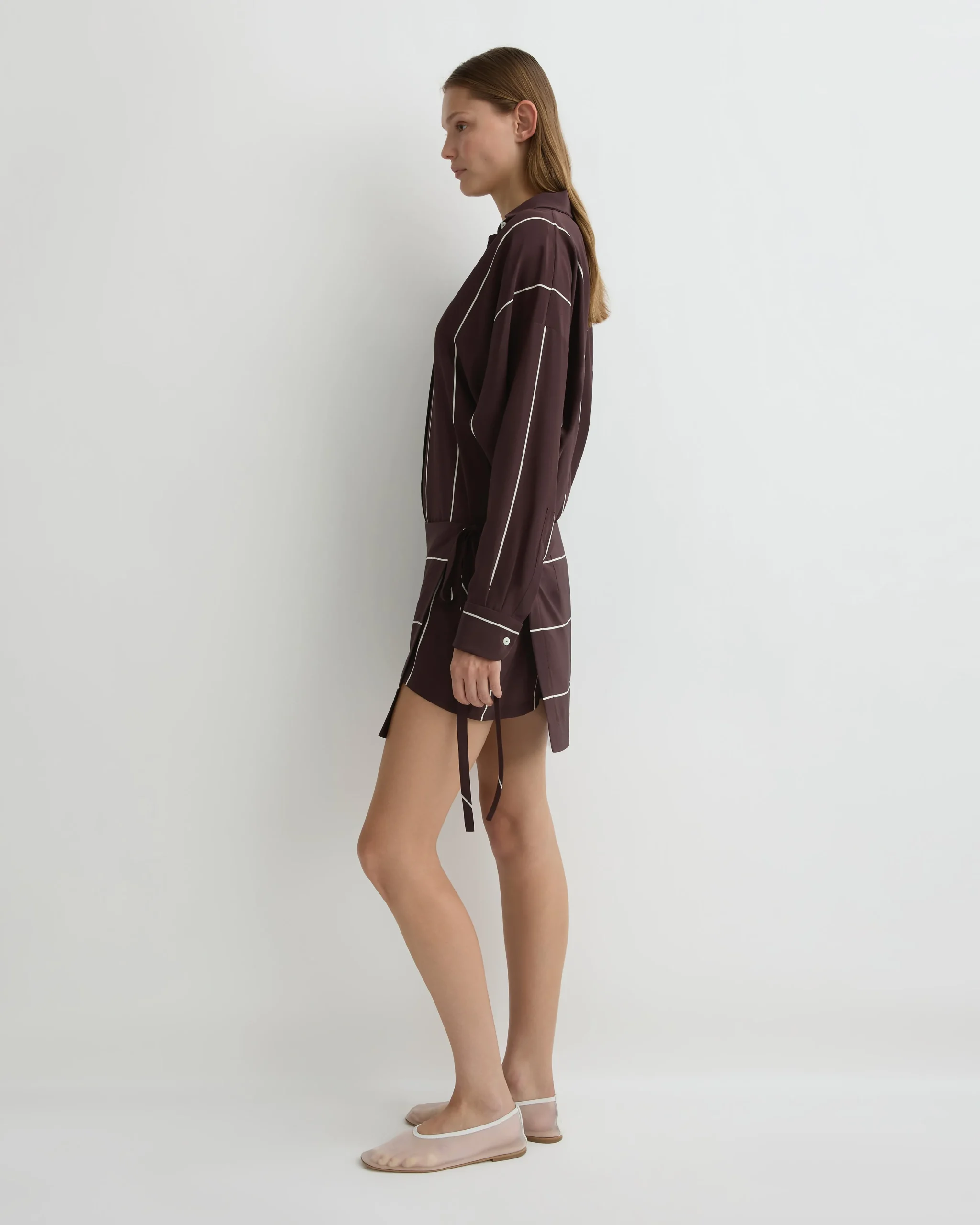 Orta Silk Wrap Mini Dress - Mocha Stripe