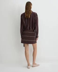 Orta Silk Wrap Mini Dress - Mocha Stripe